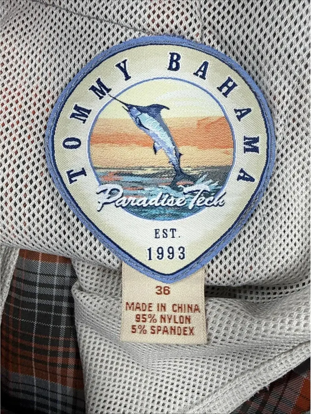 Tommy Bahama Paradise Tech Men Size 39x9” Orange Plaid Performance‎ Shorts Mesh